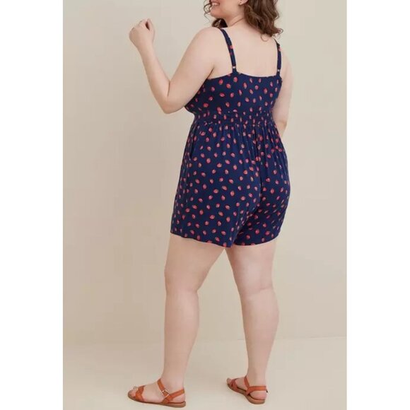 Torrid Womens Mini Romper Strawberry Print Navy Blue 2X Super Soft Knit Pockets - Picture 11 of 14